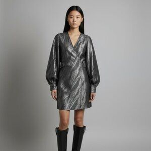 Ganni Printed Metallic Mini Dress